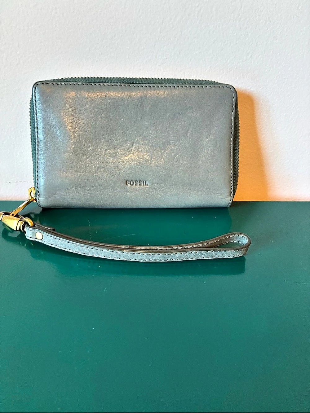 Fossil RFID Zip Around Clutch Wallet Blue/green